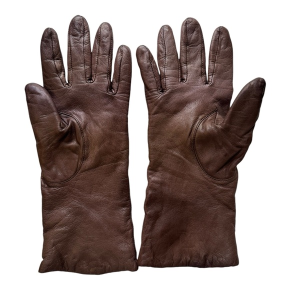 Vintage ARIS Womens Brown Soft Leather Gloves 100% Cashmere Lined Size 6.5 - Picture 2 of 8